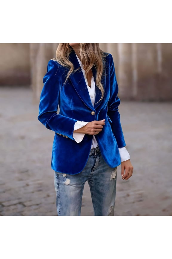 Blazers for Women Velvet Button Open Front Long Sleeve Fitting Dress Work Business Casual Jackets