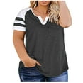 thumbnail image 1 of Timegard Blouse for Women Drop Shoulder Notched V Neck Short Sleeve Block Color Oversized Blouse Tops, 1 of 2