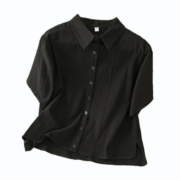 Timegard Blouse for Women Lapel Neck Button up Shirts Loose Lightweight Short Sleeve Top Tee Casual