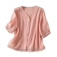 thumbnail image 1 of Timegard Blouse for Women Lapel V Neck Button up 1/2 Sleeve Lightweight Beach Casual Loose Tee Tops, 1 of 7