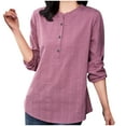 thumbnail image 1 of Timegard Blouse for Women Plus Size Long Sleeve Button Round Neck Loose Lightweight Casual Office Shirts Tops, 1 of 8