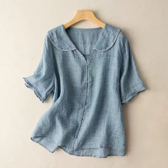 Timegard Blouse for Women Ruffle Half Neck V Neck Loose Lightweight Tee Shirts Summer Beach Cute Tops
