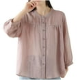 thumbnail image 1 of Timegard Blouse for Women V Neck Button up 3/4 Sleeve Loose Lightweight Ruched Casual Tee Shirts Fashion, 1 of 8
