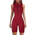 thumbnail image 1 of Timegard Bodysuit for Women 1 Piece Ribbed V Neck Zipper Slim Short Rompers Outfits Solid Color Comfy Casual, 1 of 7