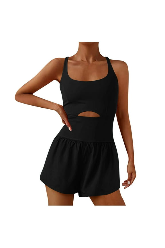 Bodysuit for Women Sleeveless Square Scoop Neck Athletic Short Rompers Casual Workout Outfits