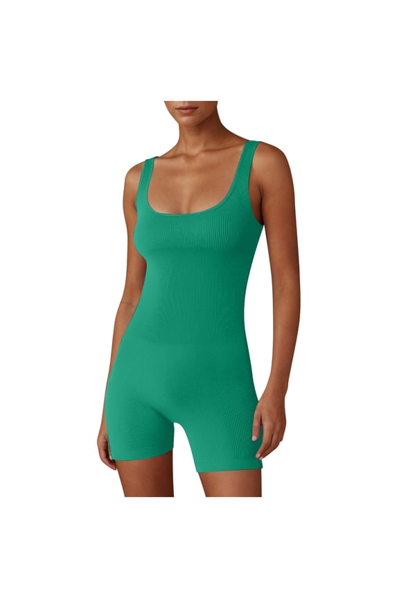 Bodysuit for Women Slim Workout Yoga Rompers Square Neck Sleeveless Short Jumpsuits Athletic