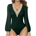 thumbnail image 1 of Timegard Bodysuit for Women Lace V Neck Ribbed Comfy Slim Short Rompers Workout Gym Jumpsuit Casual, 1 of 4