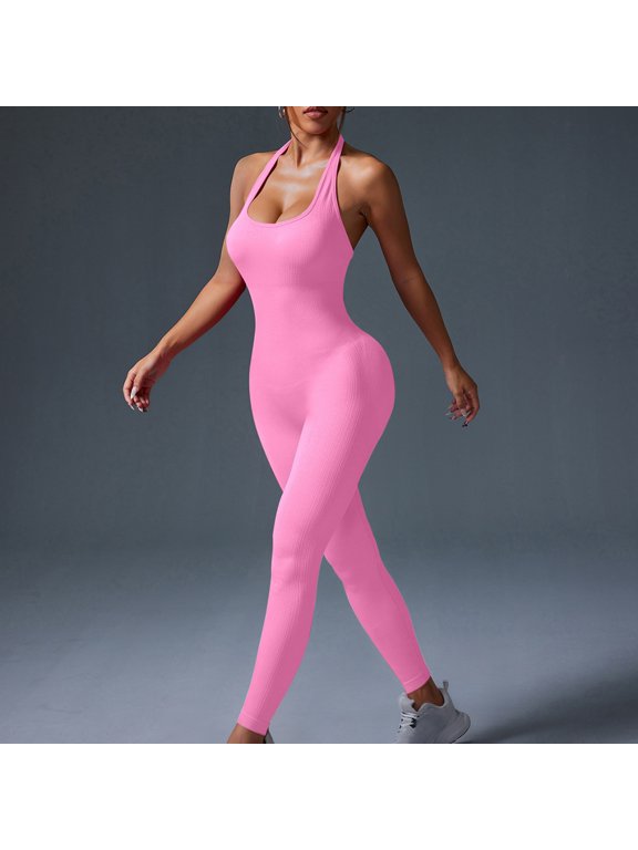 Bodysuit for Women Workout Slim Stretch Backless Sleeveless Athletic 1 Piece Yoga Gym Rompers