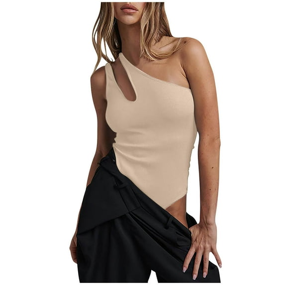 Timegard Bodysuits for Women 1 Shoulder Sleeveless Slim Fitting Comfy Short Rompers Knit Summer Fashion