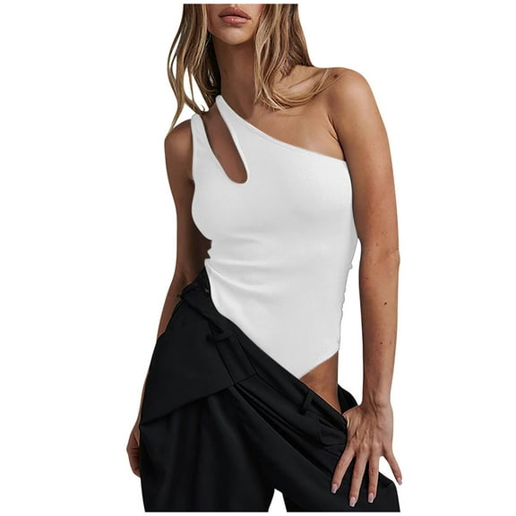 Timegard Bodysuits for Women 1 Shoulder Sleeveless Slim Fitting Comfy Short Rompers Knit Summer Fashion
