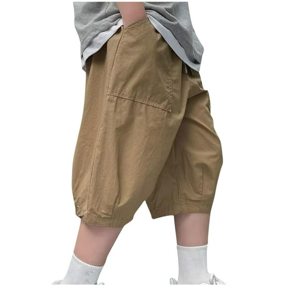 Timegard Boys Clothes Cargo Baggy Cropped Pants 3-14 Years Summer Lightweight Knee Length Trousers Pockets