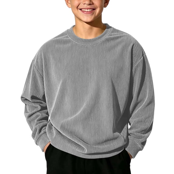 Timegard Boys Clothes Fall Crew Neck Sweatshirts Corduroy Kids Drop Shoulder Long Sleeve Oversized Pullover Tops