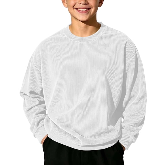 Timegard Boys Clothes Fall Crew Neck Sweatshirts Corduroy Kids Drop Shoulder Long Sleeve Oversized Pullover Tops