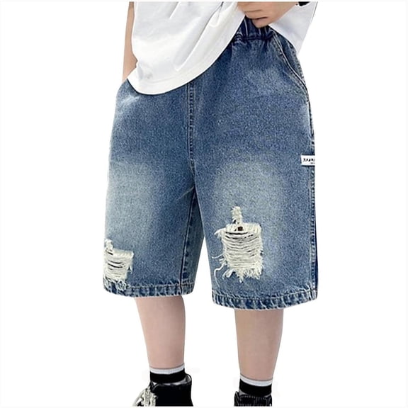 Timegard Boys Clothes Hole Jean Shorts Classic Kids Loose Knee Length Denim Pants Summer 3-4 Years