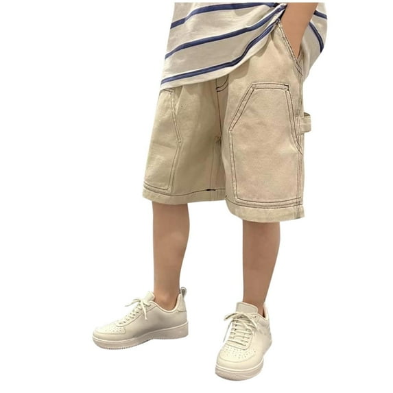 Timegard Boys Clothes Kids Jean Cargo Knee Length Pants Loose Classic Outdoor Children Cropped Pants
