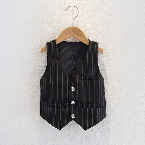 Timegard Boys Clothes Toddler Kids Button Formal Suit Vests Striped Children Dressy Outfit 2-5 Years