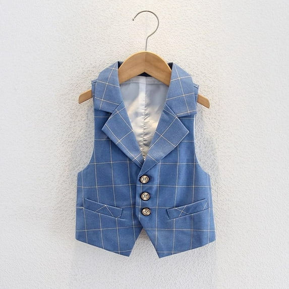 Timegard Boys Clothes Toddler Kids Button Formal Suit Vests Striped Children Dressy Outfit 2-5 Years