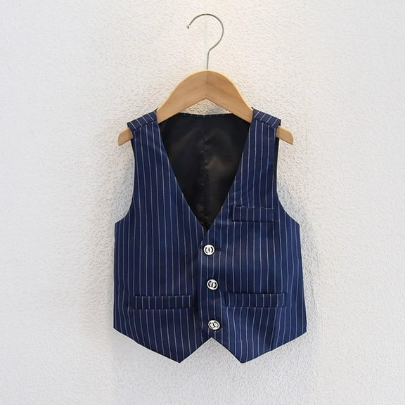 Timegard Boys Clothes Toddler Kids Button Formal Suit Vests Striped Children Dressy Outfit 2-5 Years