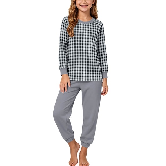 Timegard Boys Girls Clothes Fall Casual Unisex Outfits Plaid Long Sleeve Tops and Joggers Pants Loose Kids 2 Piece Sets