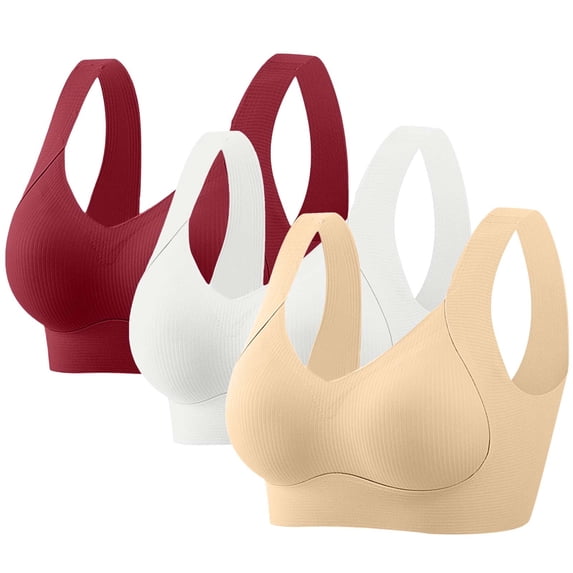 Timegard Bras for Women 3pc High Support Wide Strap Wireless Sport Bras Plus Size Comfy Daily Underwear
