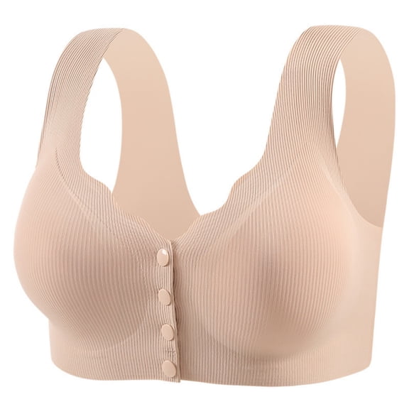 Timegard Bras for Women Button Front Closure Bras Back Smoothing Full Support Wireless Comfy Daily Sleep Bras(42,Beige)