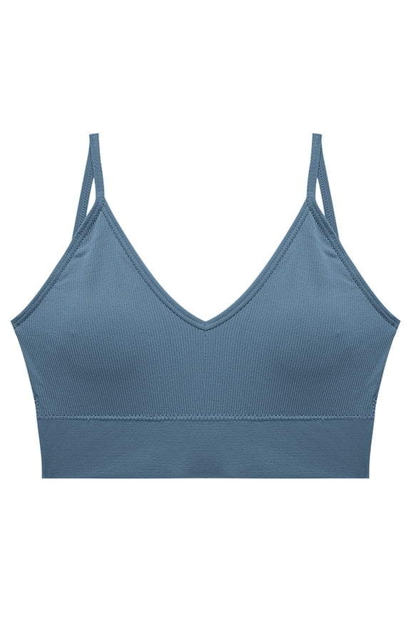 Bras for Women Ribbed Wirefree Spaghetti Strap Comfort Wirefree Full Support Everyday Bras