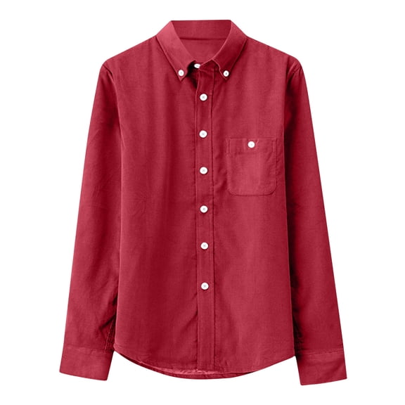 Timegard Button down Shirts for Men Corduroy Lapel Neck Long Sleeve Work Business Casual Tops Fall