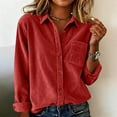 thumbnail image 1 of Timegard Button down Shirts for Women Corduroy Lapel V Neck Long Sleeve Tops Work Casual Loose Shirts Fashion, 1 of 7