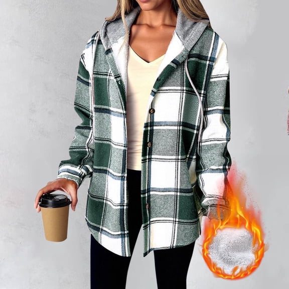 Timegard Button down Shirts for Women Fall Winter Fleece Hoodies Tops Plaid Casual Comfy Jackets Fashion