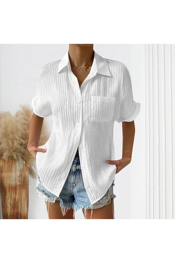 Button down Shirts for Women Plus Size Short Sleeve Loose Lapel Neck Business Casual Shirts Tops