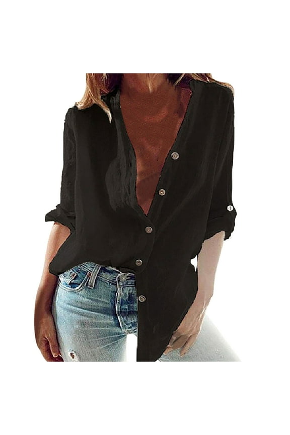 Button down Shirts for Women Plus Size Stand Collar Long Sleeve Loose Blouse Lightweight Tops