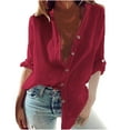 thumbnail image 1 of Timegard Button down Shirts for Women Plus Size Stand Collar Long Sleeve Loose Blouse Lightweight Tops, 1 of 6