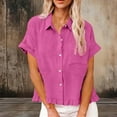 thumbnail image 1 of Timegard Button down Shirts for Women Short Sleeve Ruffle Lightweight Back Ruched Casual Travel Work Tops, 1 of 9