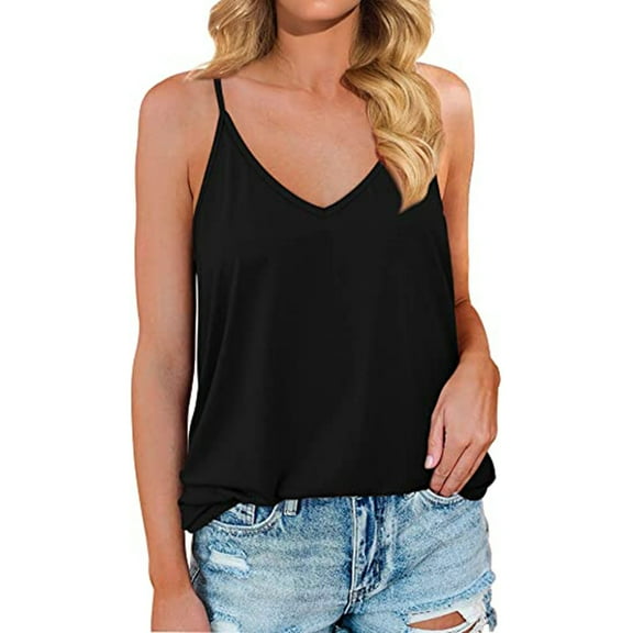 Timegard Camis Tops for Women V-Neck Sleeveless Spaghetti Strap Comfy Layer Casual Loose Tank Tops Basic Tee