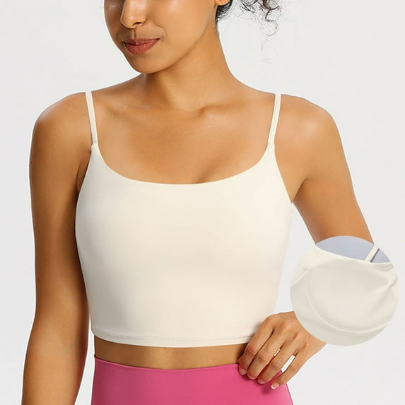 Timegard Camisole Tops for Women Longline Sports Bras Scoop Neck Spaghetti Strap Cropped Tank Tops with Built in Bras