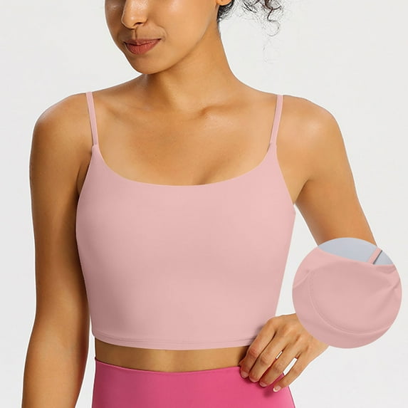 Timegard Camisole Tops for Women Longline Sports Bras Scoop Neck Spaghetti Strap Cropped Tank Tops with Built in Bras