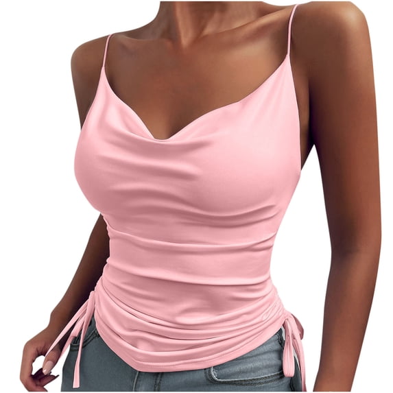 Timegard Camisole Tops for Women Slim Fitting Smoothing Tank Tops Drawstring Ruched Going out Tops Trendy