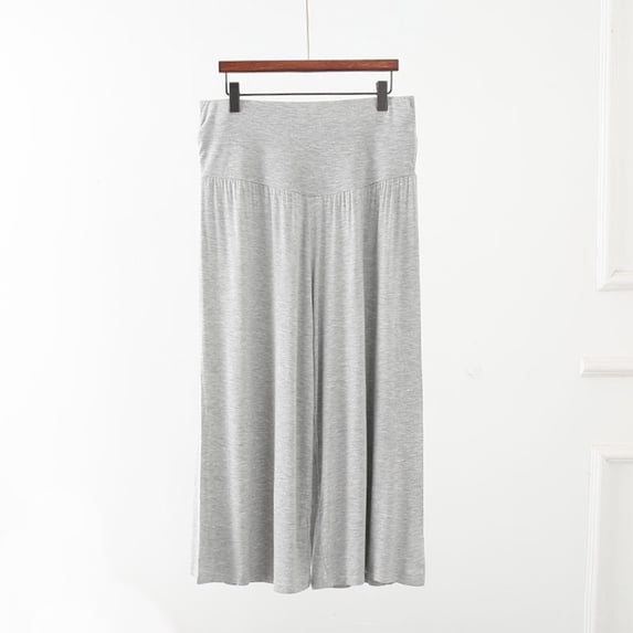 Timegard Capri Pants Women Pajamas High Waist Ruched Loose Soft Pajamas Wide Leg Homewear Cropped Pants