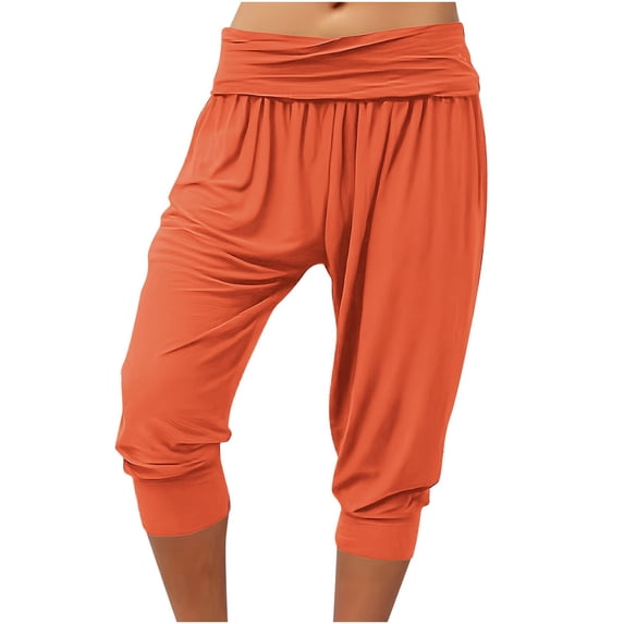Timegard Capri Pants Women Ruched Baggy Comfy Cinch Bottom Solid Color Casual Summer Cropped Pants
