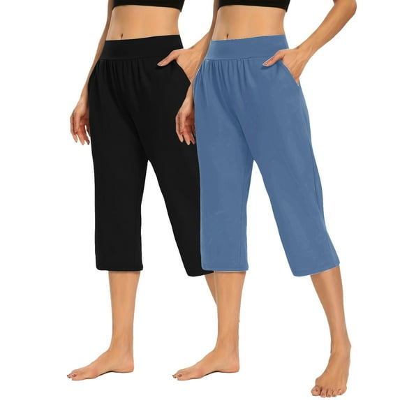 Timegard Capri Pants for Women 2pc Straight Leg High Waist Comfy Casual Cropped Pants Solid Color