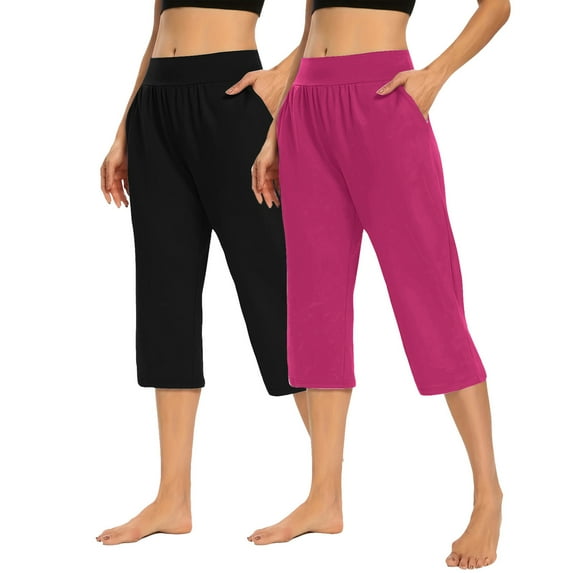 Timegard Capri Pants for Women 2pc Straight Leg High Waist Comfy Casual Cropped Pants Solid Color