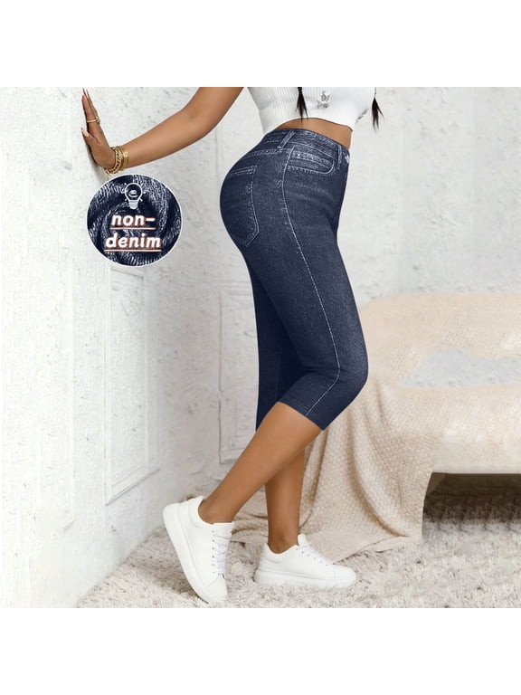 Capri Pants for Women Crop Leggings High Waist Skinny Stretch Pull on Casual Cropped Jean Pants Summer Fashion