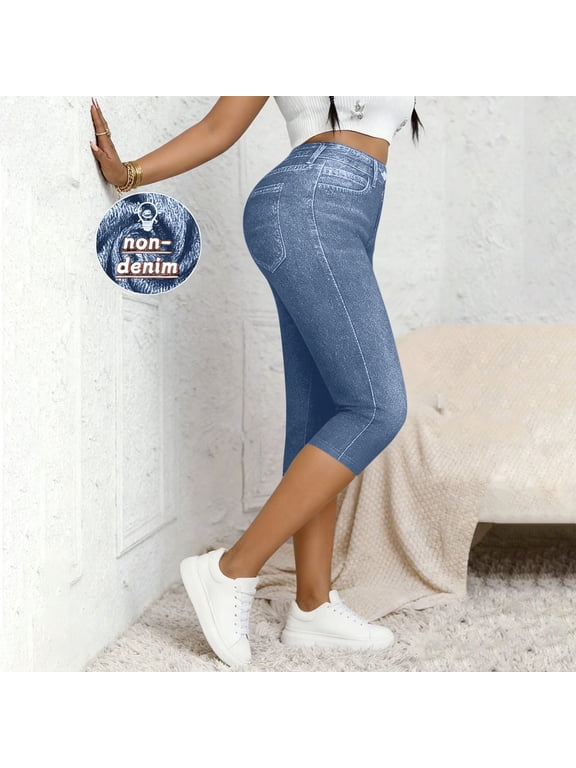 Capri Pants for Women Crop Leggings High Waist Skinny Stretch Pull on Casual Cropped Jean Pants Summer Fashion