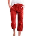 thumbnail image 1 of Timegard Capri Pants for Women Eyelet Elastic Waist Solid Color Beach Casual Crop Trousers with Pockets, 1 of 6