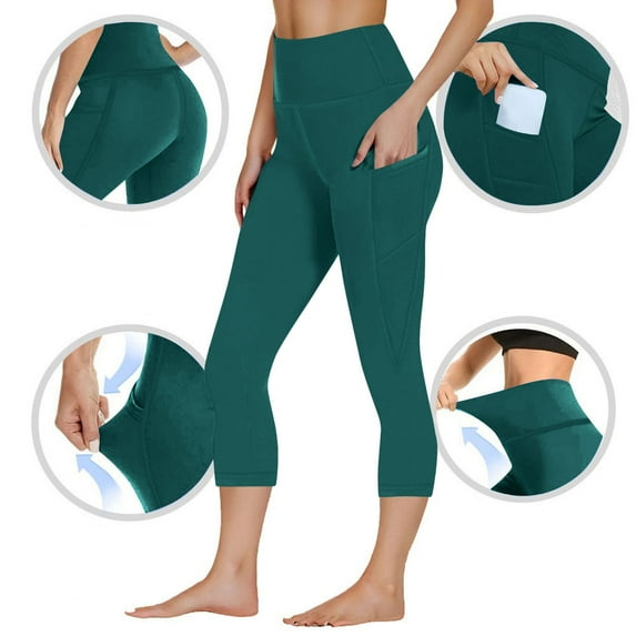 Timegard Capri Pants for Women High Waits Cropped Gym Yoga Pants Tight Athletic Trousers Pockets