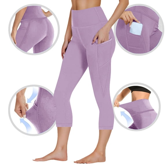Timegard Capri Pants for Women High Waits Cropped Gym Yoga Pants Tight Athletic Trousers Pockets