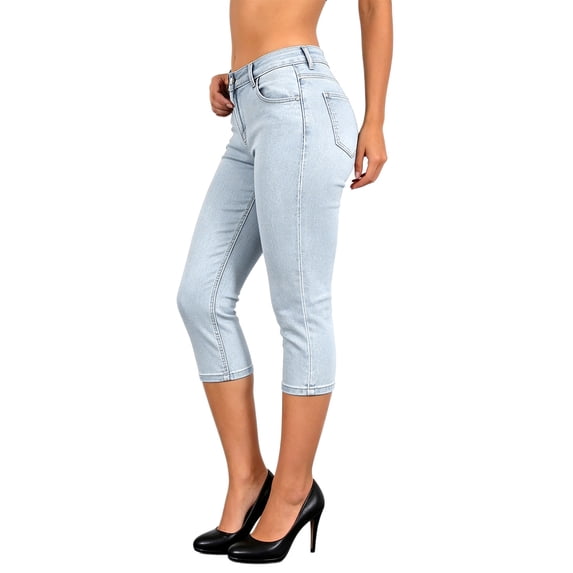 Timegard Capri Pants for Women Jeans Mid Waist Button Stretch Crop Denim Pants Slim Streetwear Fashion Capris