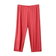 Timegard Capri Pants for Women Plus Size Elastic Waisted Homewear Loose Soft Cropped Casual Trousers