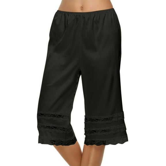 Timegard Capri Pants for Women Satin Lace Straight Leg Loungewear Casual Comfy Crop Pants Pajamas