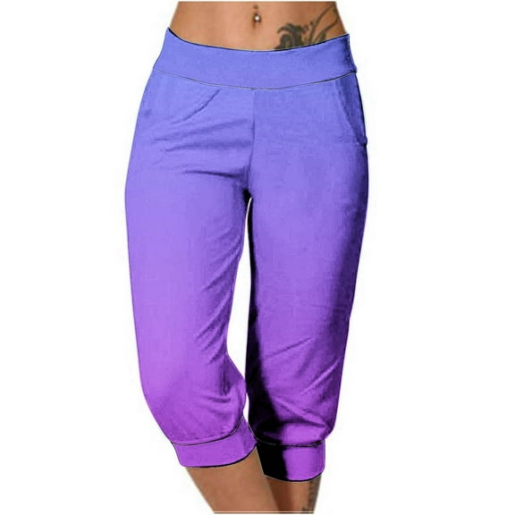 Timegard Capri Pants for Women Slim Fitting Comfy Gradient Color Casual Cropped Pants with Pockets